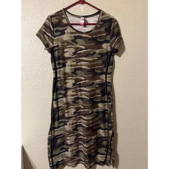 camo dress womens Womens Camo Print Sequin Cut Out Mini Dress Current Mood main image 0